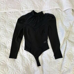 Privy black sheer-paneled long-sleeve bodysuit